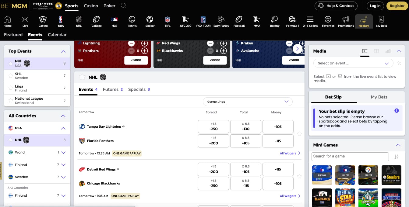 BetMGM NHL odds TN