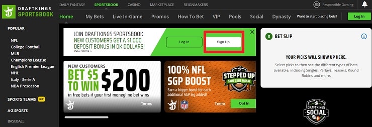 DraftKings NJ Sign Up Button