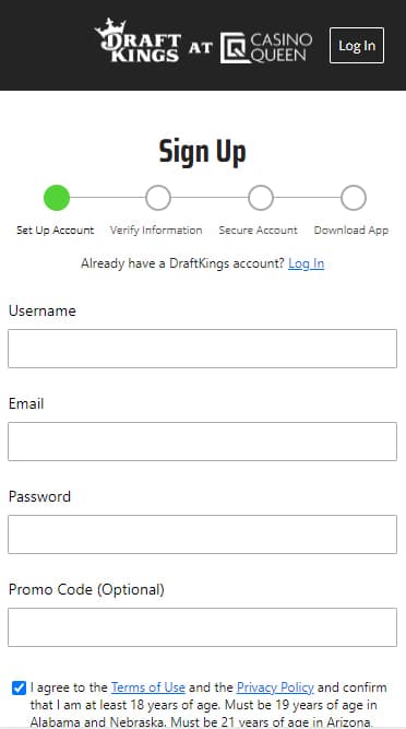 DraftKings reg form Illinois apps step three