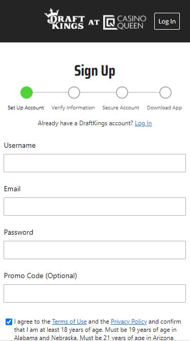 DraftKings sign up form Iowa app