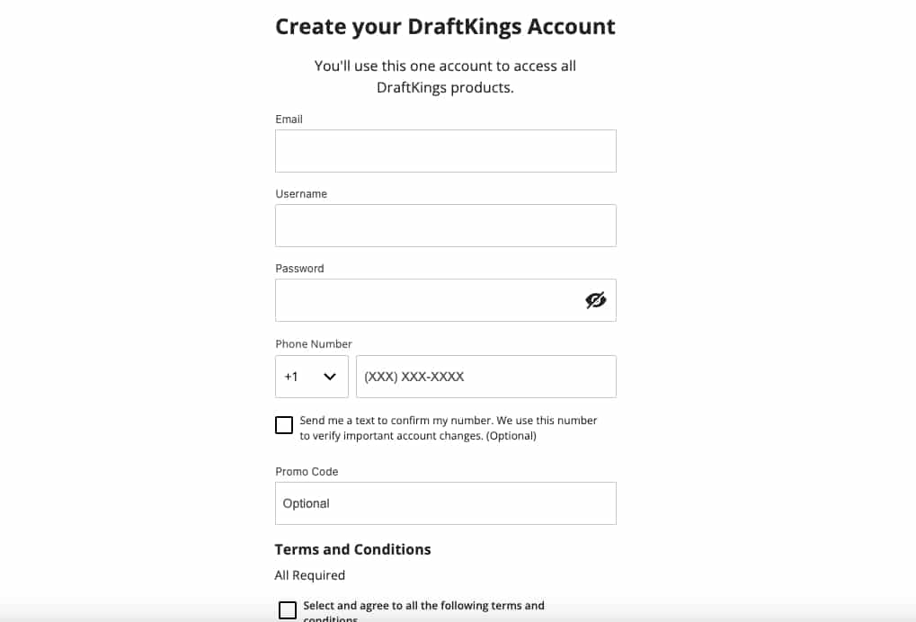 DraftKings step two registration form TN