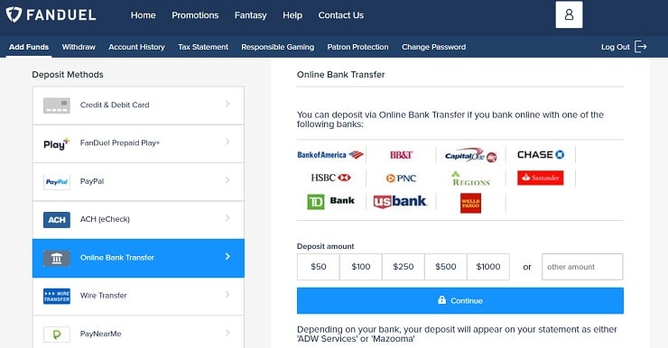 FanDuel Deposit Methods