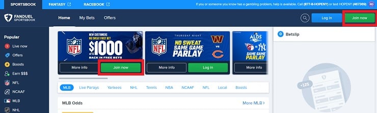 FanDuel NJ Join Now Buttons
