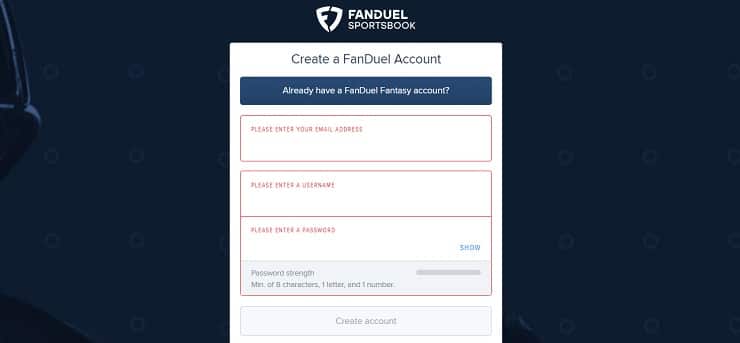 FanDuel Sportsbook Sign Up Form
