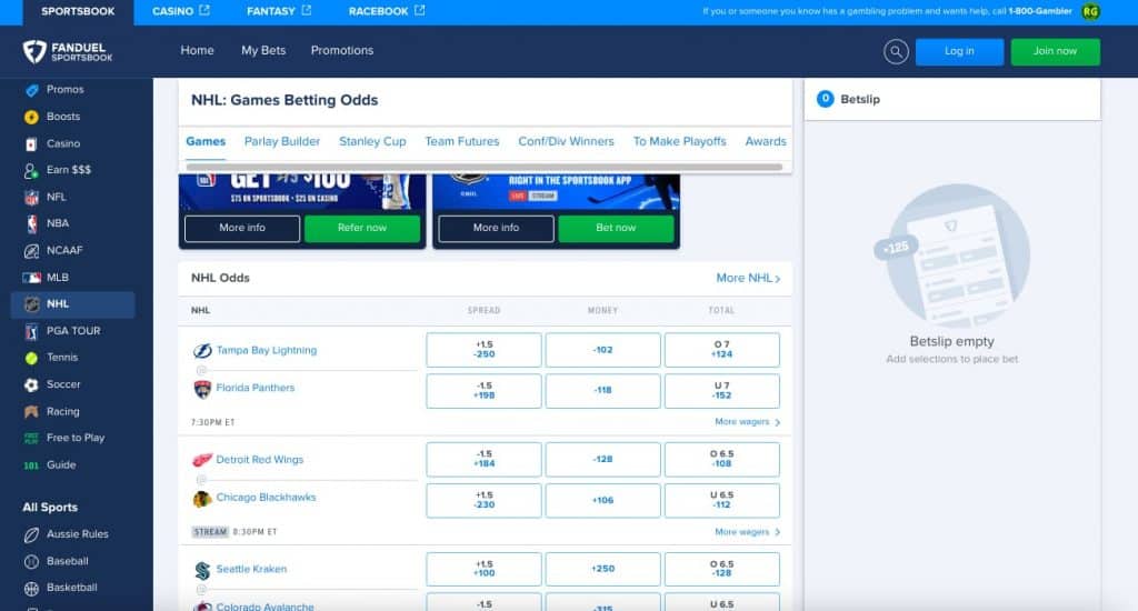 NHL FanDuel TN markets