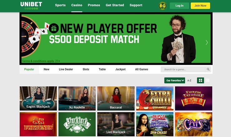Unibet NJ Casino Homepage