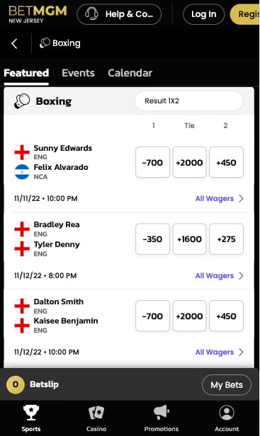 BetMGM NJ boxing app