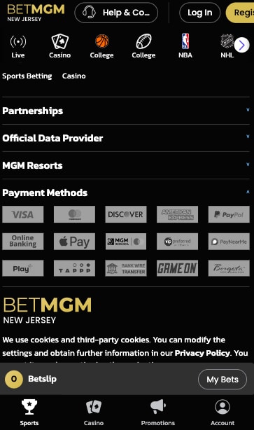 BetMGM deposit methods NJ app