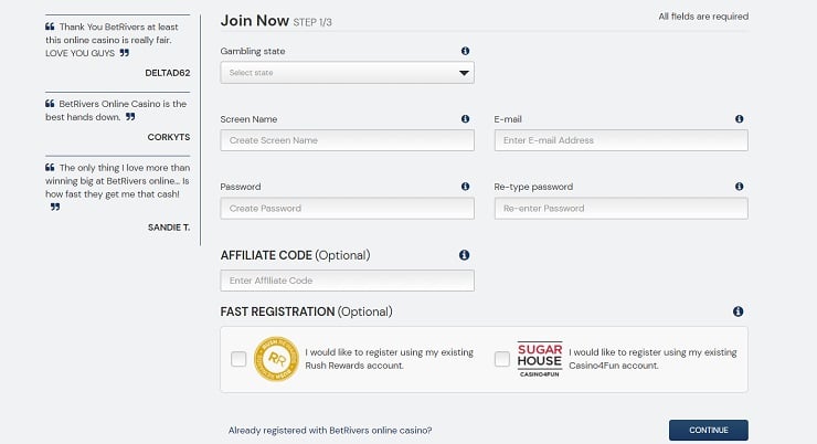 BetRivers NJ Registration Form