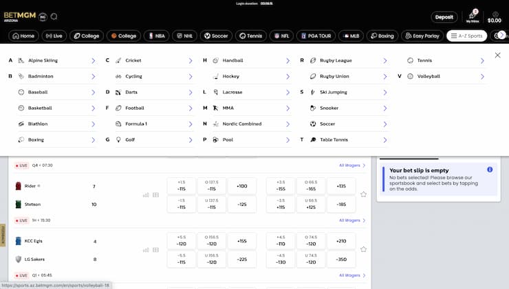 BetMGM Sports Selection
