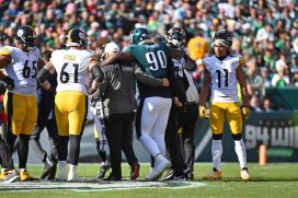 Injured Jordan Davis is Helped off the field against Pittsburgh Steelers 2022