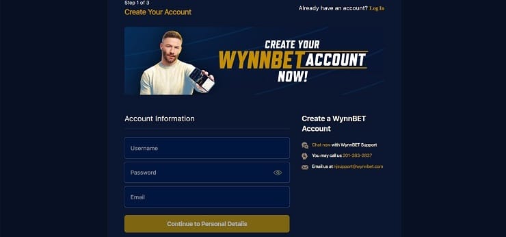 WynnBet Registration Account Details