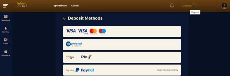 WynnBet NJ Deposit Methods