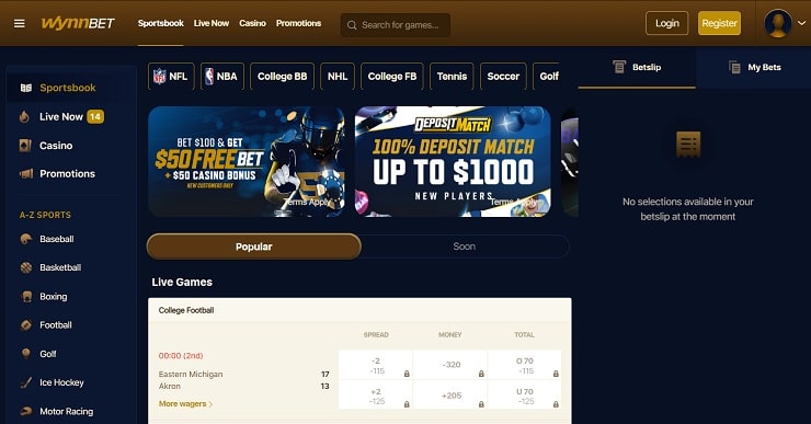WynnBet NJ Sportsbook Homepage