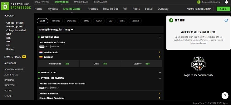 DraftKings Live Betting