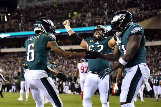 Jason Kelce, DeVonta Smith, AJ Brown Celebrate Divisional Round Playoffs 2023