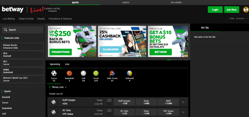 Betway PA Homepage