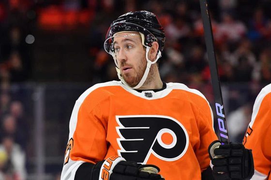 Philadelphia Flyers center Kevin Hayes (13) against the Detroit Red Wings during the first period at Wells Fargo Center. Mandatory Credit: Eric Hartline-USA TODAY Sports