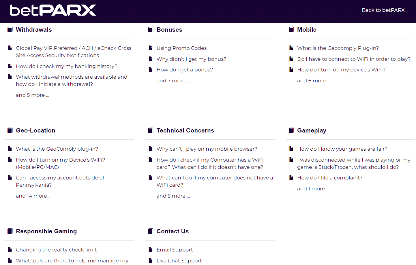 betPARX customer support