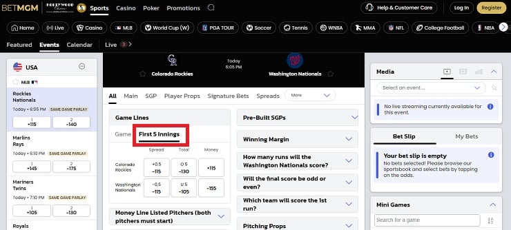 BetMGM First Five Innings Wager