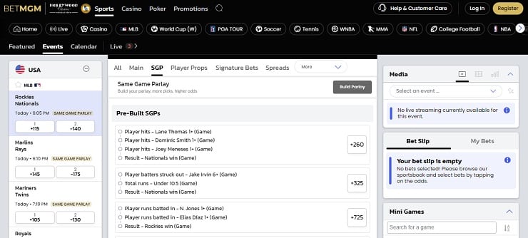 BetMGM MLB Same Game Parlays