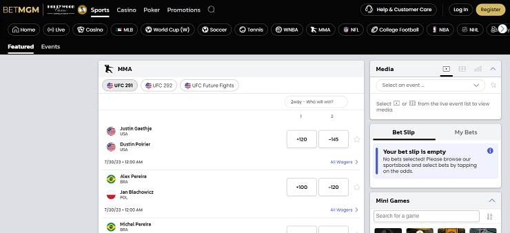 BetMGM PA UFC Betting Lines