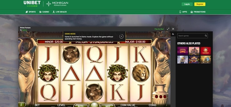 Unibet PA Divine Fortune Slots Demo Mode