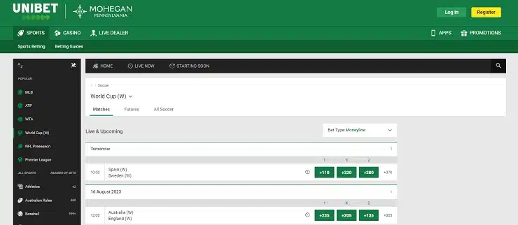 Unibet PA Betting Lines and Odds