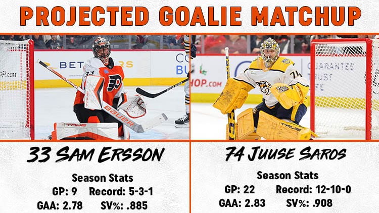 Flyers Predators Goalie Matchup