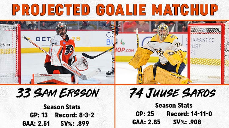 Flyers Predators Goalie Matchup