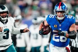 Nolan Smith Trails Yet Another Runner (Saquon Barkley)