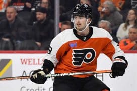 Philadelphia Flyers defenseman Jamie Drysdale (9) against the Montreal Canadiens at Wells Fargo Center.