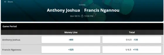 Anthony Joshua vs Francis Ngannou example - Matched Betting