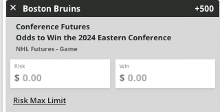 BRUINS NHL +500 odds