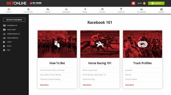 BetOnline horse racing betting site