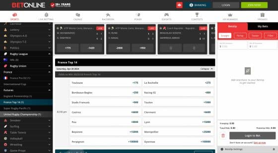 BetOnline rugby betting