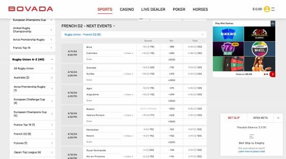 Bovada rugby betting