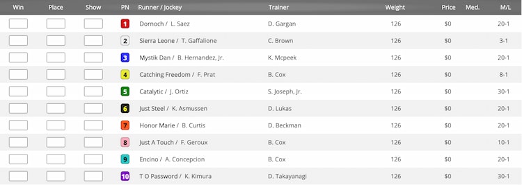 The image shows how to place a straight bet on the Kentucky Derby. This includes options of Win, Place & Show.
