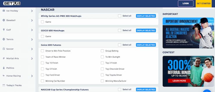 betus - motorsports betting odds