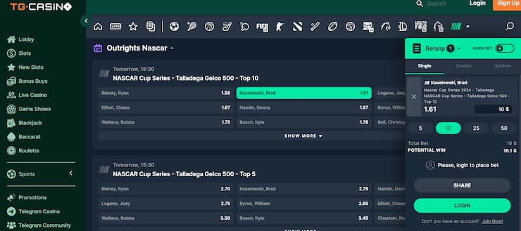 tg casino - nascar online betting odds