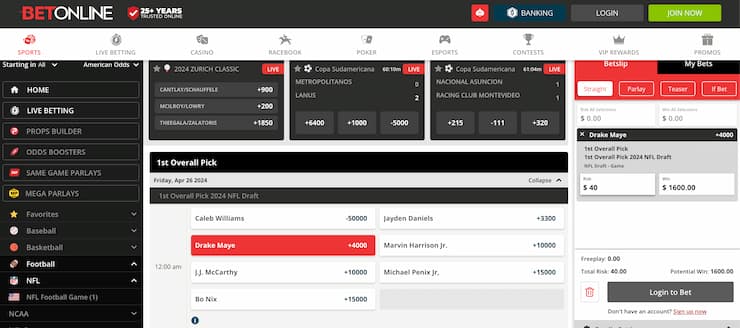 betonline - no.1 overall pick odds