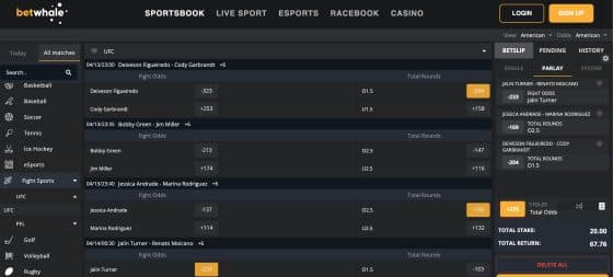 betwhale - ufc betting lines