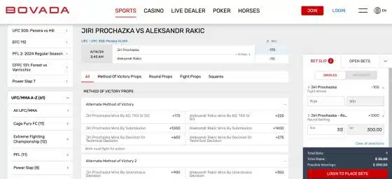 bovada UFC sports betting sites