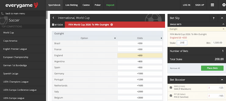 everygame - world cup betting odds