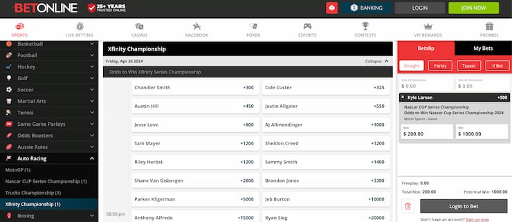 Step Three - Place Your NASCAR Bet