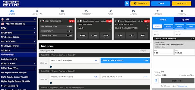 sportsbetting.ag - conference big10 draft odds