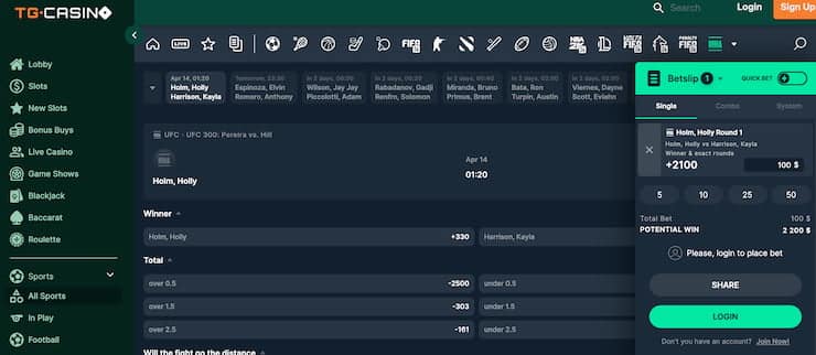 tgcasino UFC betting sites