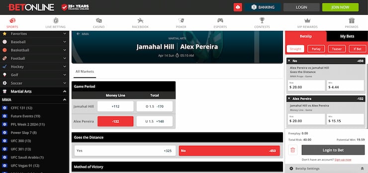 ufc 300 betting lines - betonline