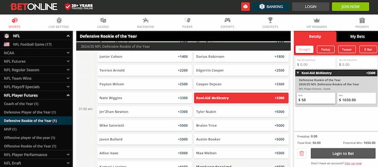 betonline LA sports betting - kool-aid mckinstry DPotY