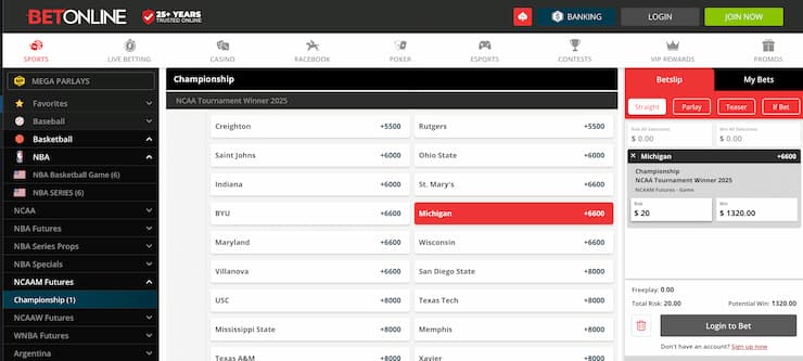 betonline - march madness futures